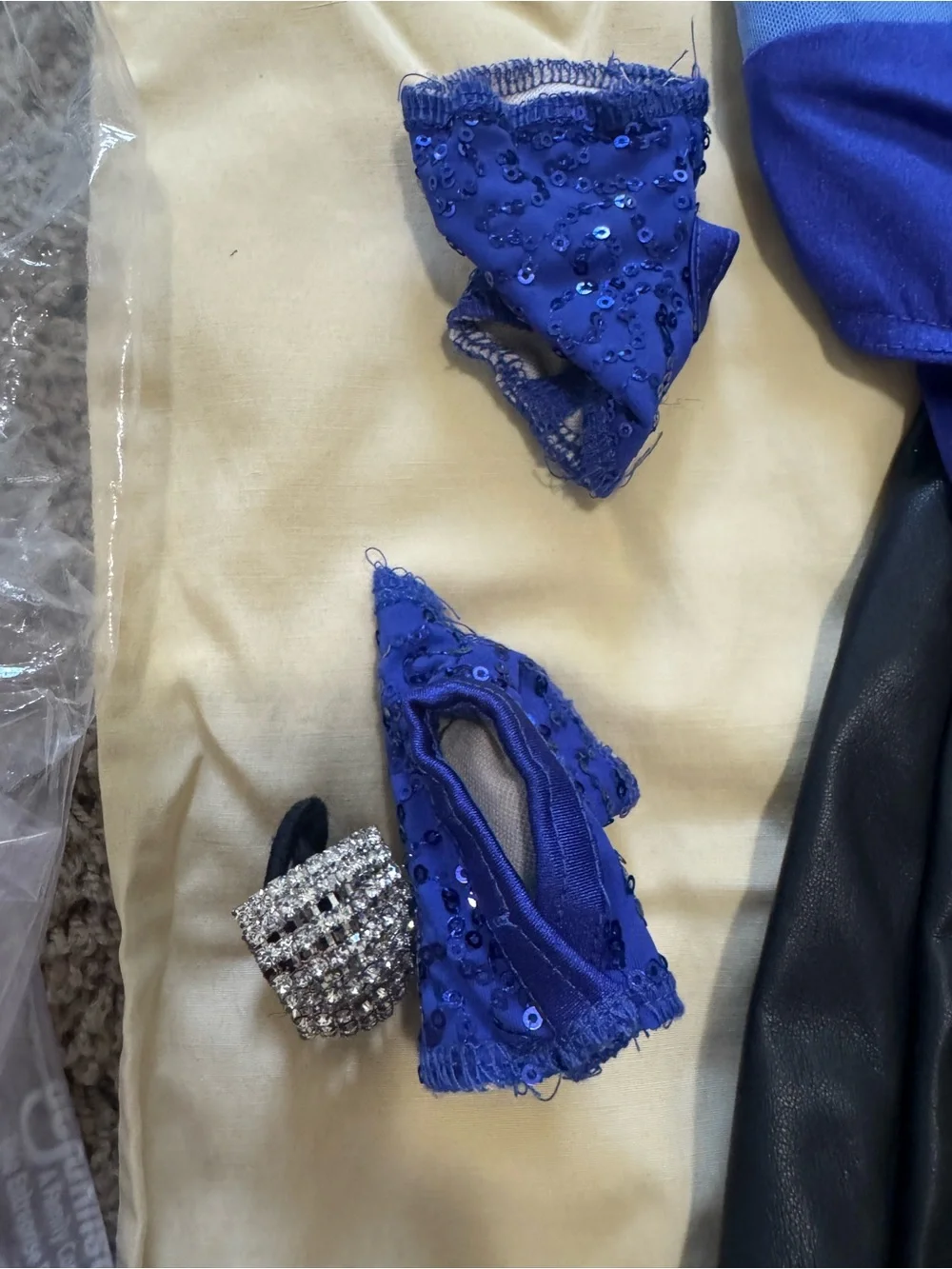 Weissman Blue Two-Tone Sparkle Leotard with Black Faux-Leather Skirt